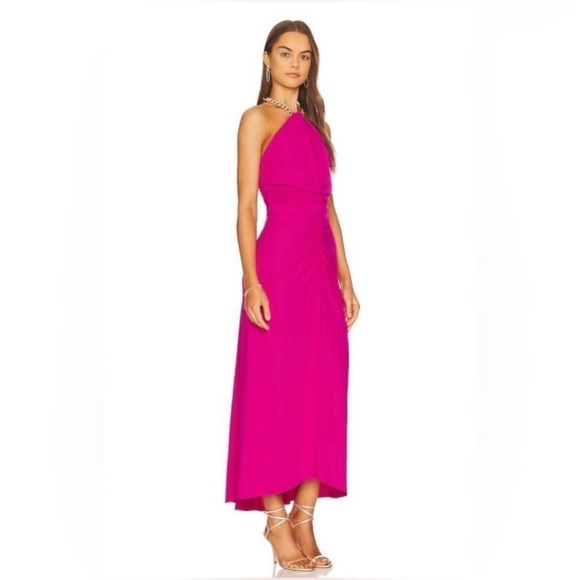 NWT Veronica Beard Reze Jersey Chain Halter Neck Ruched Maxi Dress Pink sz XL - Picture 9 of 11